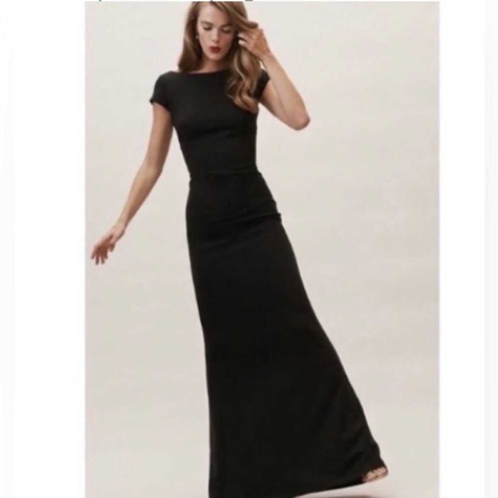 NWT Anthropologie BHLDN Katie May Madison Black Maxi Dress in Black Open Back.